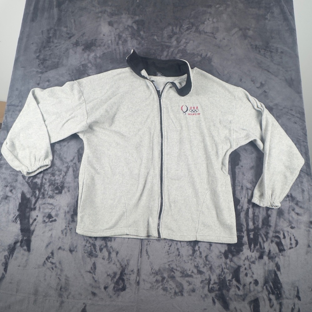 USA Fleece Jacket Mens XXL Gray Olympic Beijing 08 Full Zip Made In USA 4948